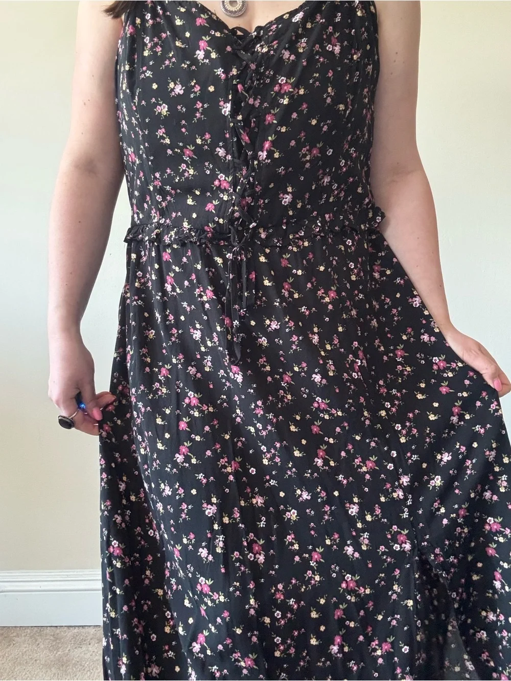 Wild Fable Black Floral Maxi Dress with Side Slit